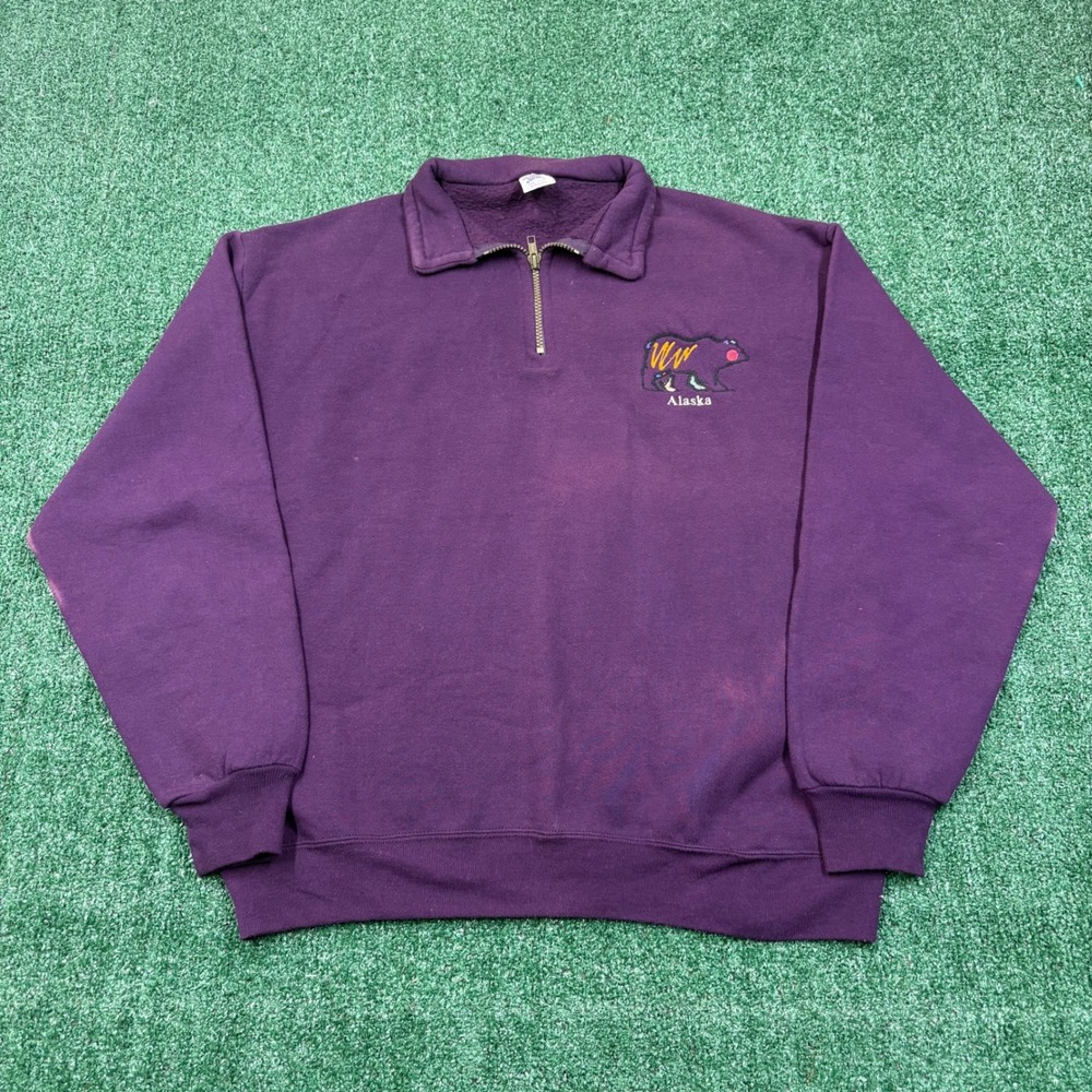 Vintage 90s Jerzees Alaska Bear Quarter Zip Sweatshirt